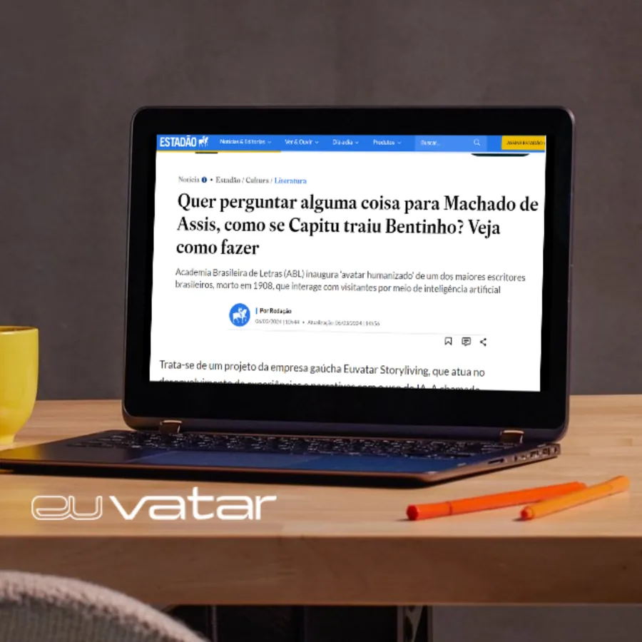 Reportagem do Estadão sobre a Euvatar IA aberta num tablet